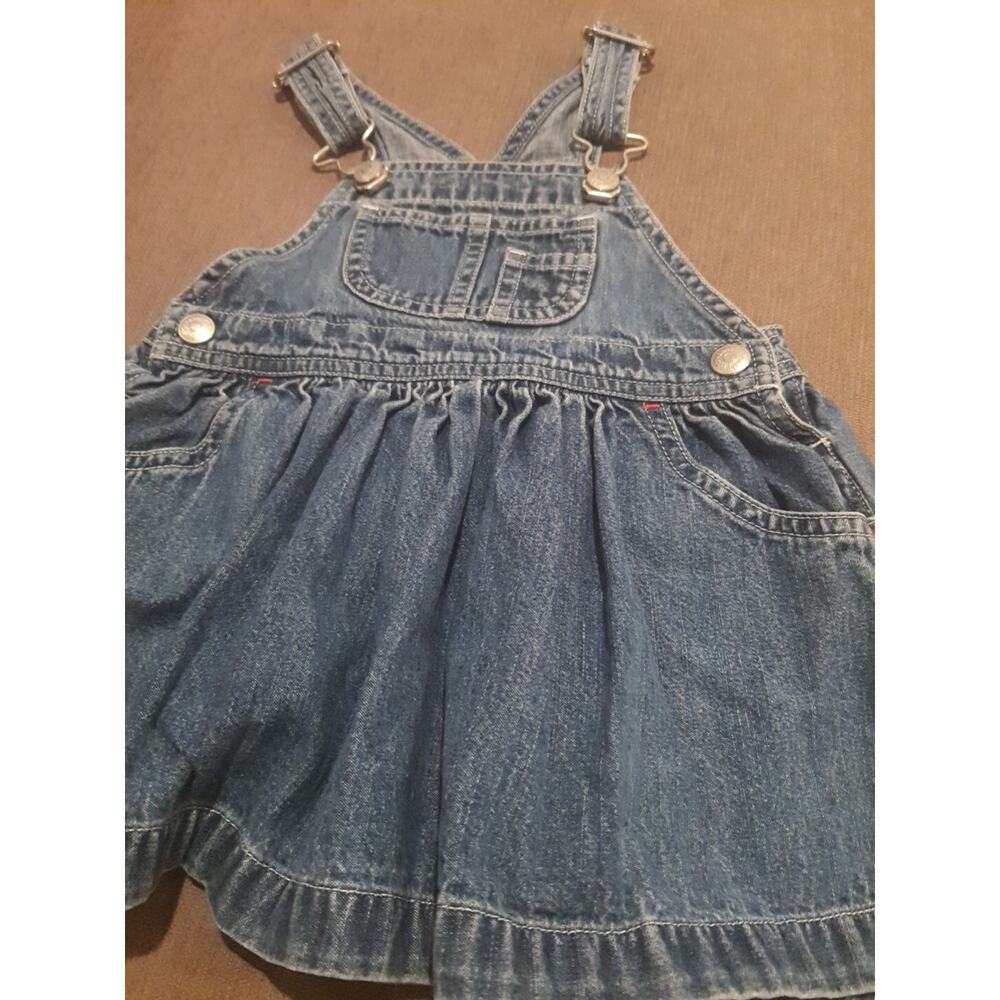 Vintage Gap Baby Girls Denim Skirtall / Jumper Dress in Dark Blue 6-12 M EUC